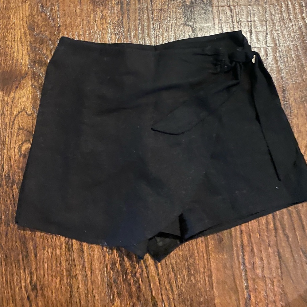 Black wrap tie skort